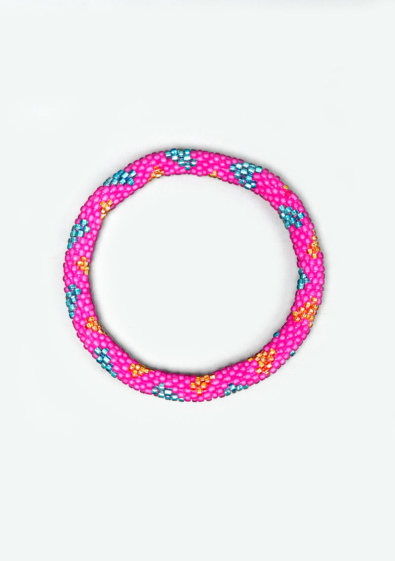 Pink Cotton Candy Hearts Nepalese Roll Beads Bracelet