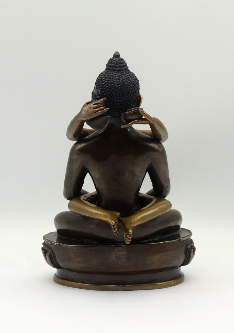 Gold Face Painted Copper Buddha Shakti Samantabhadra Statue 7.5"H