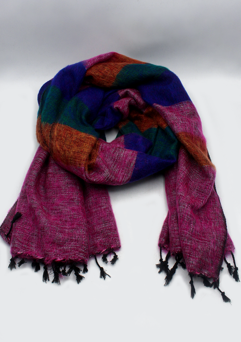 Green Blue Orange Stripe Yak Wool Shawl