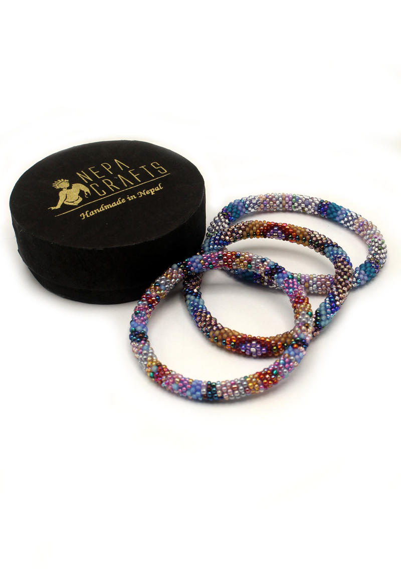 Mansalu  Roll  on  Beads Bracelet Gift Set of 3 in Eco-Friendly  Jewelry Box