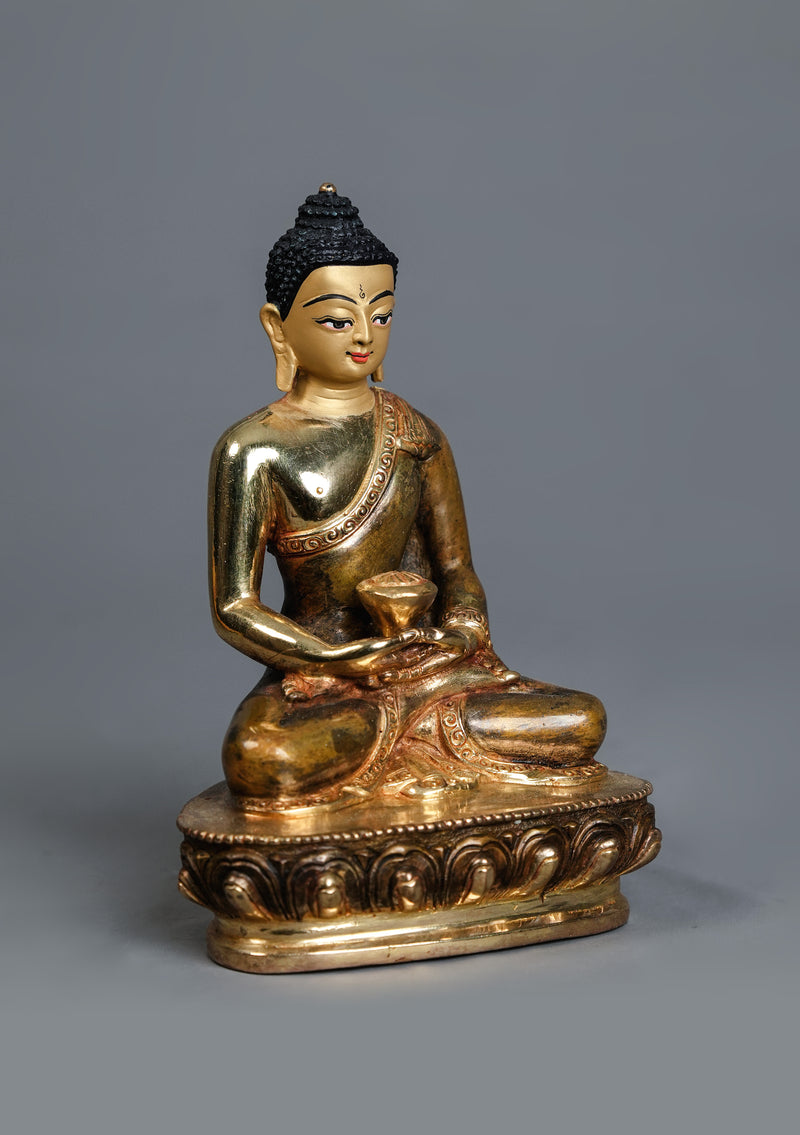 Partly Gold Plated Amitabha Buddha Statue – Handmade Nepalese Buddhist Art | 5.5" H
