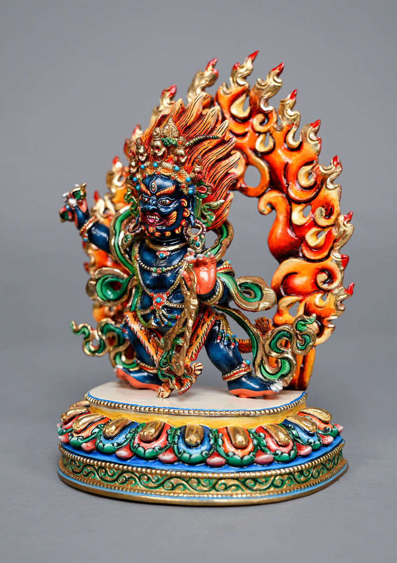 Handpainted Master Vajrapani Statue-Goldplated Copper 7.5" Himalayan Buddhist Protector