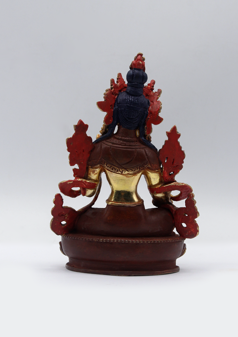 Partly Gold Plated Copper Green Tara Statue 5.5"H
