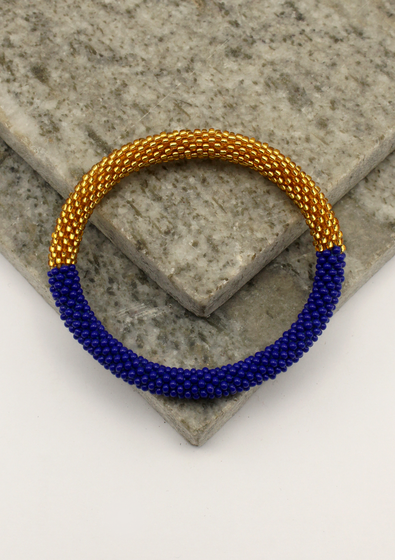Blue  Golden Roll on Beads Bracelet