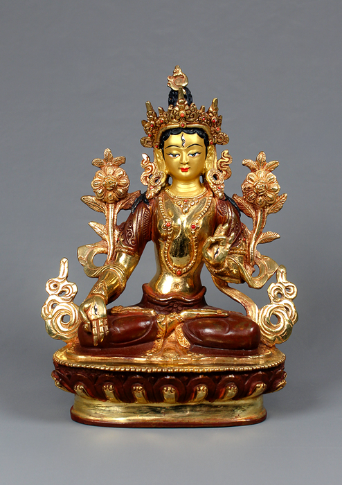 White Tara  Partly Gold Plated Statue 9"H