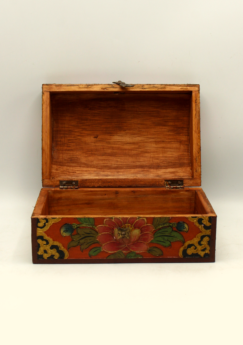 Handpainted Tibetan Wooden Dharma Wheel Optical Box