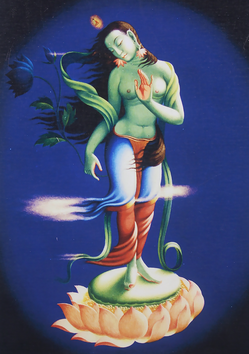 Standing Green Tara Thangka Print on Canvas