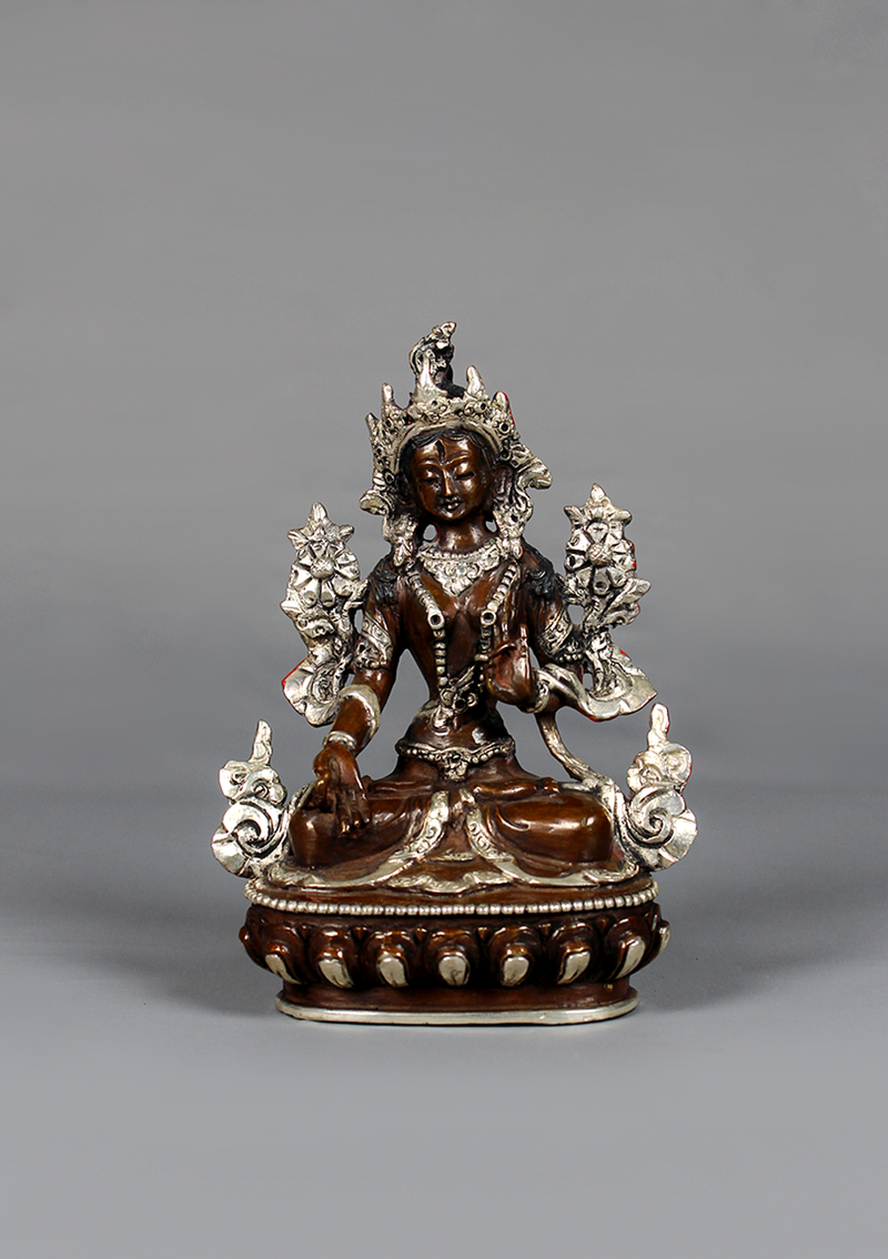 Copper Oxyidzed Silver Plated White Tara Statue 6"