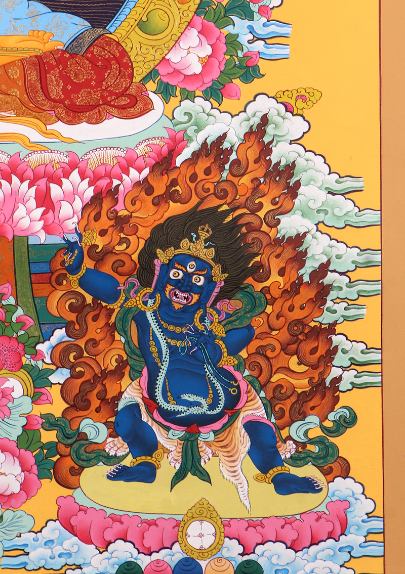 Manjushri Thangka Painting Orange Background