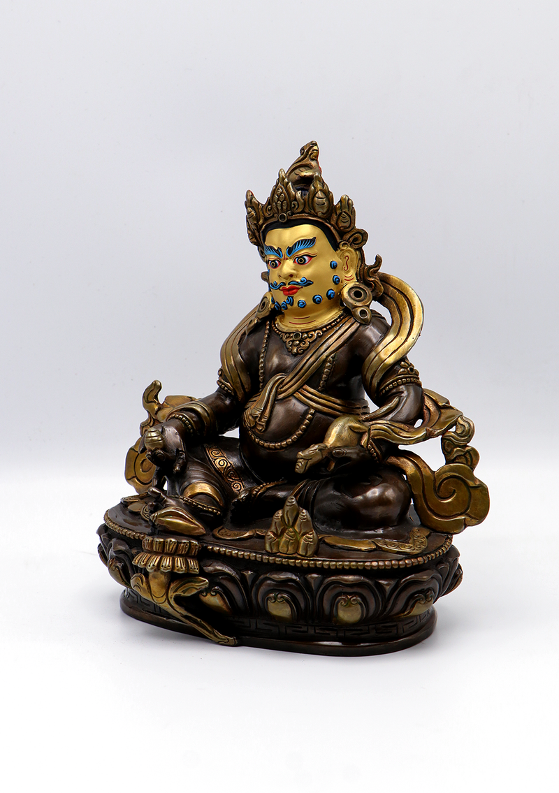 Gold Face Painted Copper Kubera Statue 7.8"H