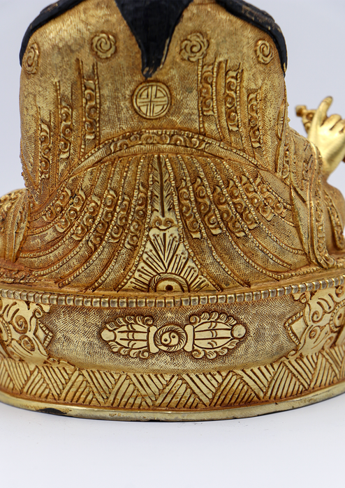 Full Gold Plated Copper Guru Padmasambhava Statue 8.8"H