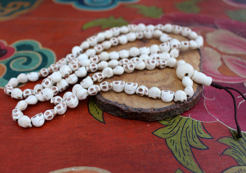 Buddhist Off White Skull Prayer Mala