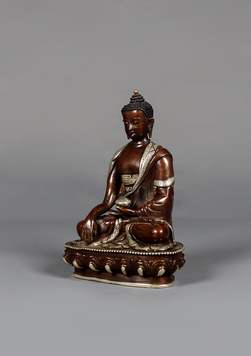 Copper Oxydized Silver Plated  Shakyamuni Buddha Statue 5.5" H