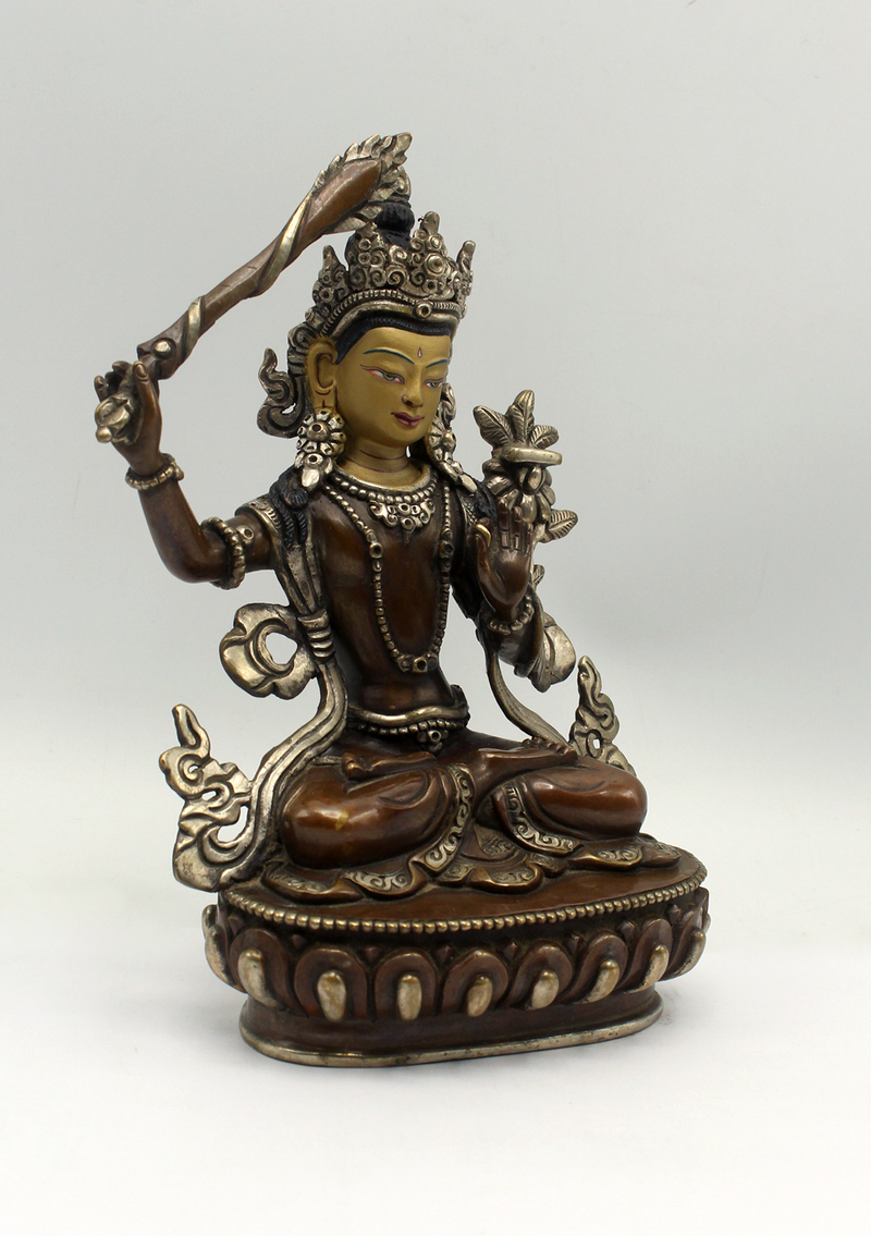 Copper Oxidized Manjushri God of Compassion Statue 7"H