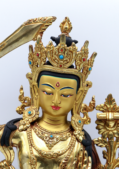 God of Wisdom 24 K Gold  Copper Manjushree Statue 13" H