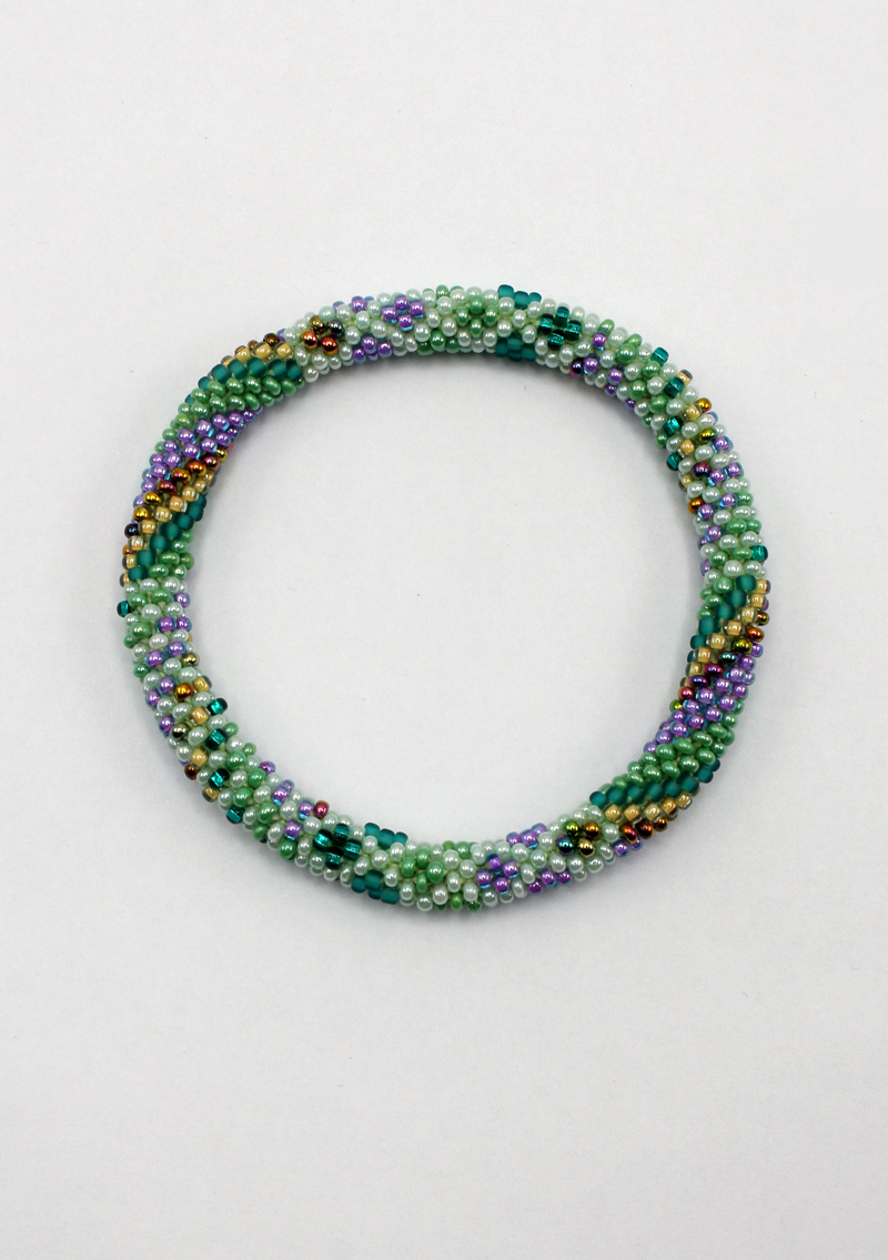 Roll on Beads Green Stripes Purple  Bracelet