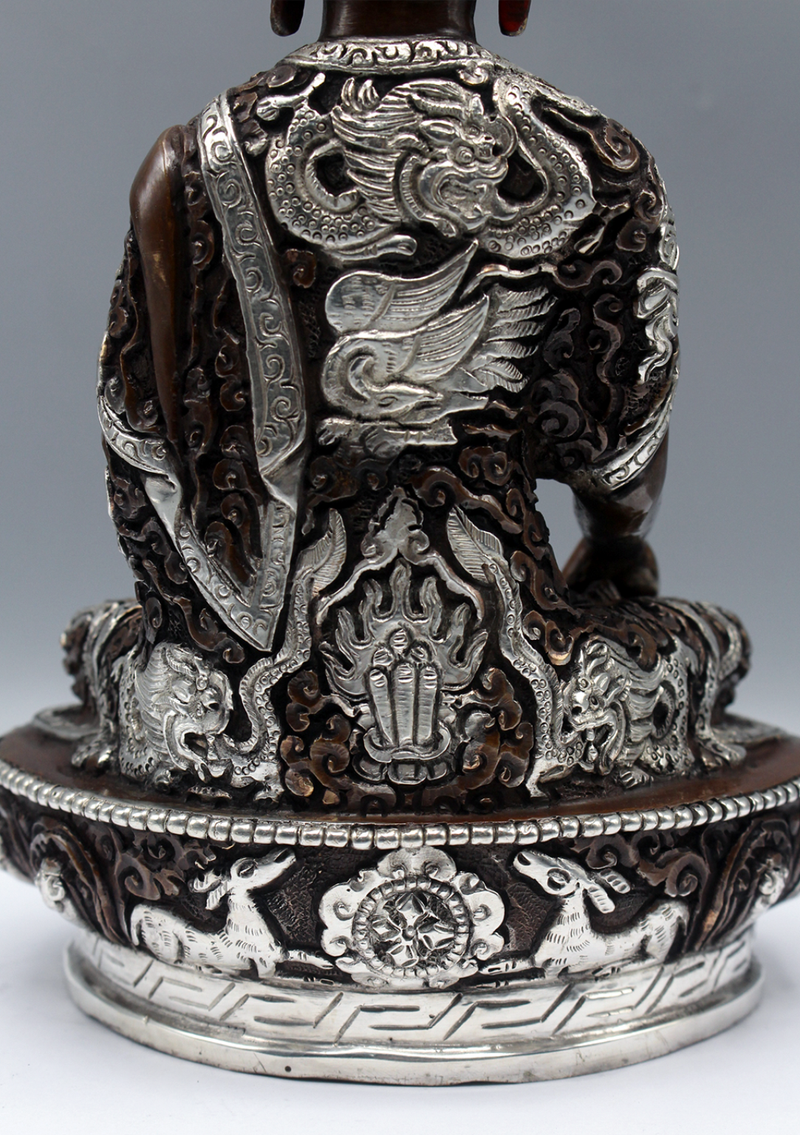 Silver Copper Shakyamuni Buddha Statue 8"H