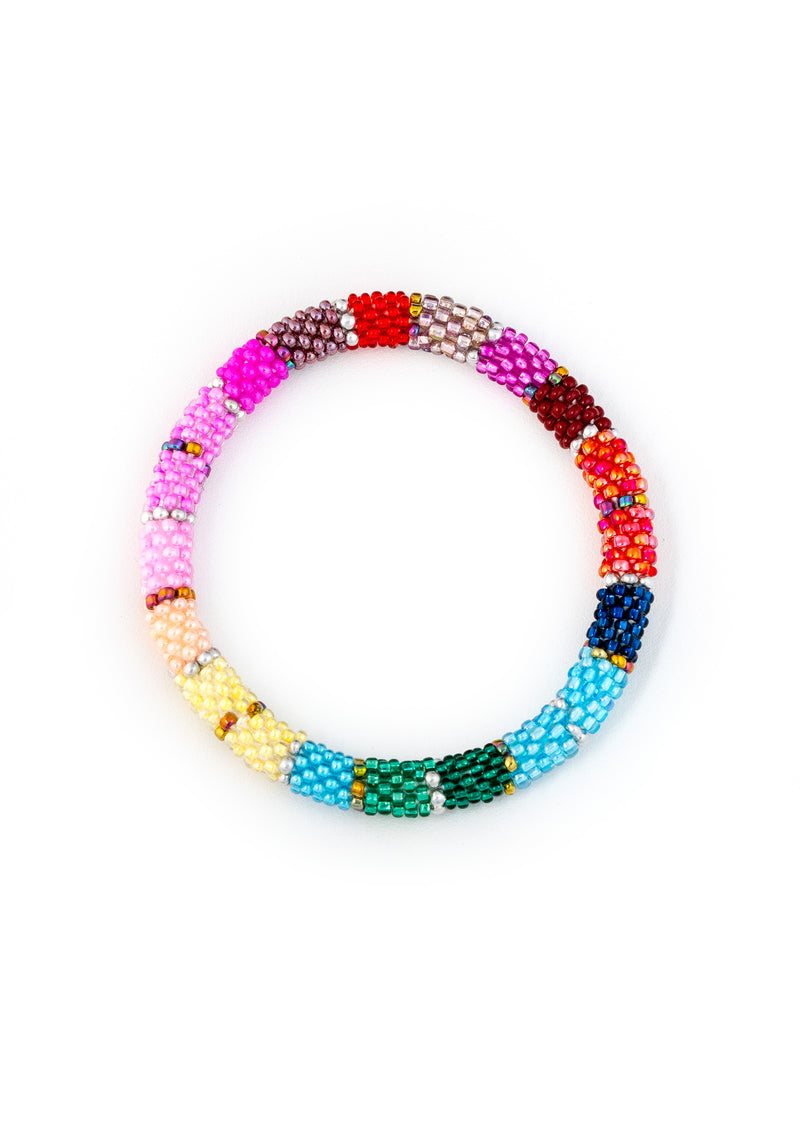 Multi Color Vibrant Nepalese Roll Bead Bracelet