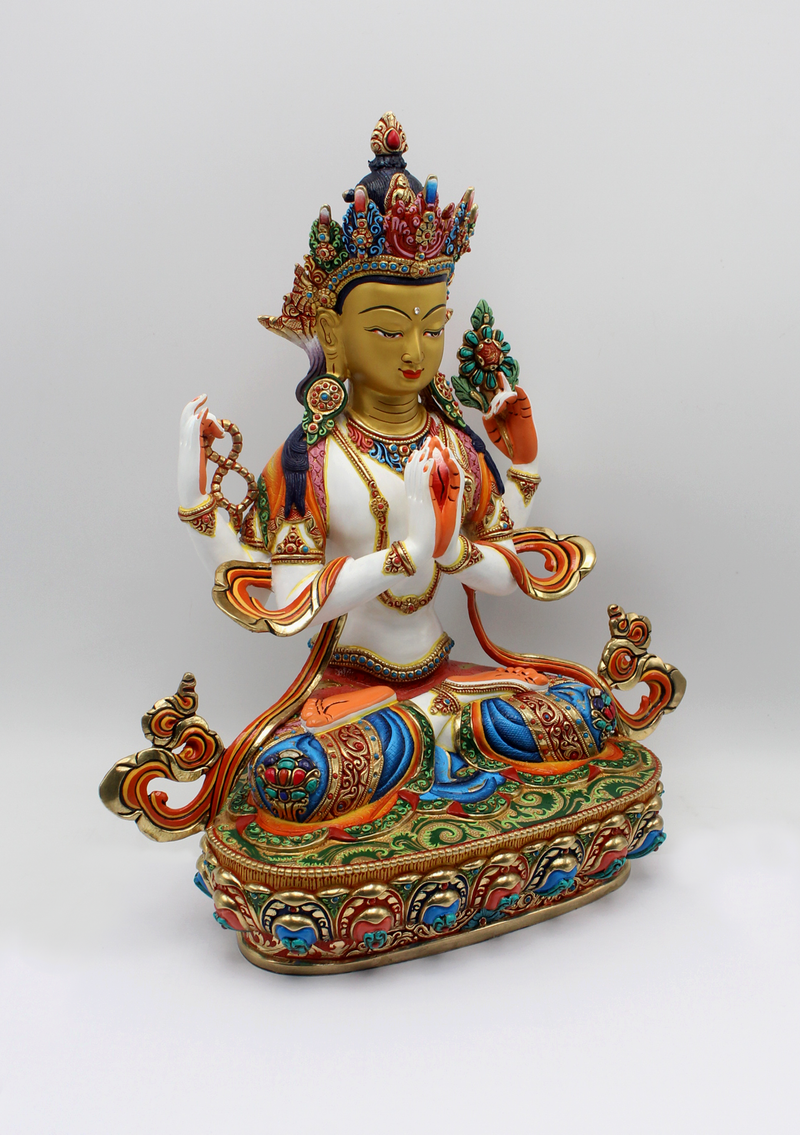 Hand-Painted Masterpiece Chenrezig Statue 13" H