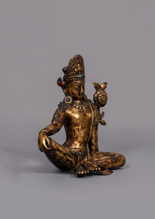 Antique Style Gold Gilded Indra Statue 7.5" H