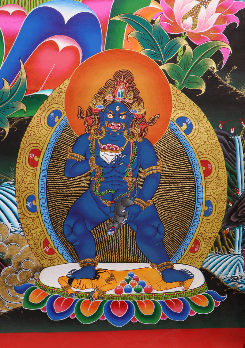 Black Gold 24 K Yellow Jambhala Thangka Painting