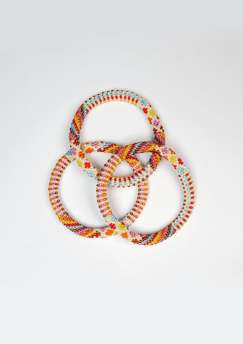 Colorful Stripy Design Nepalese Roll Bead Bracelet Handmade Jewelry