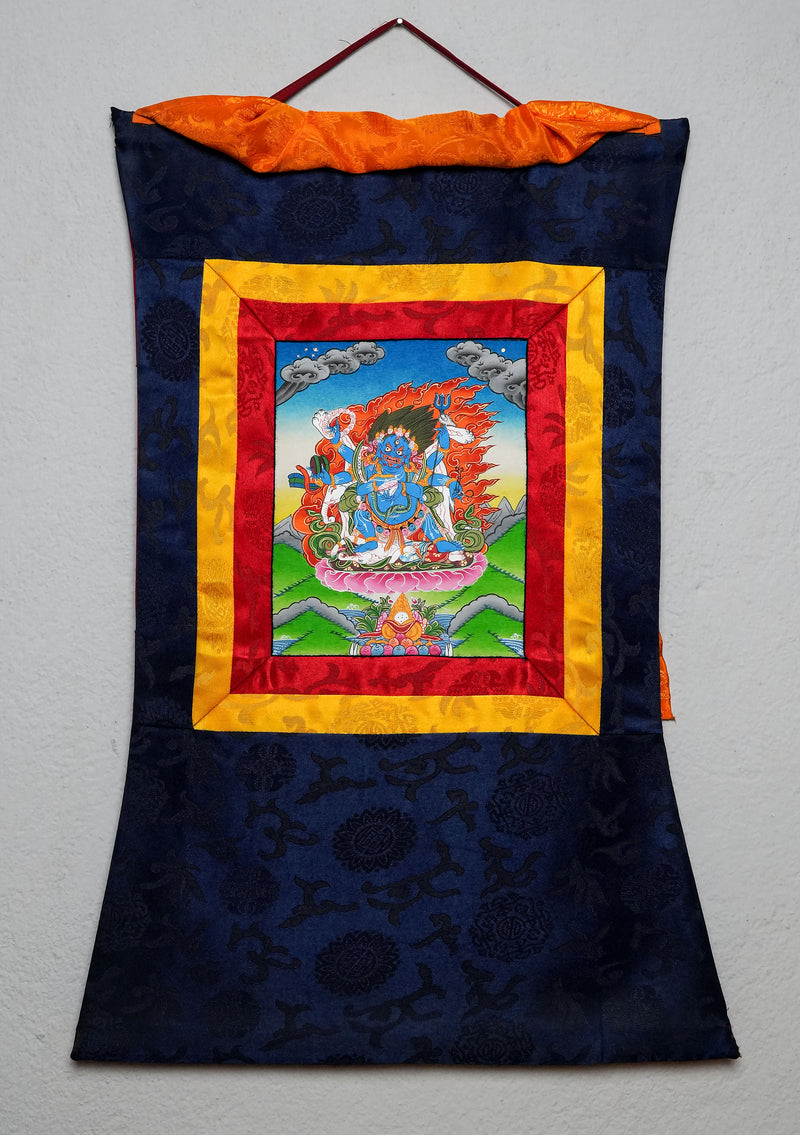 Mahakala Thangka Painting with Brocade