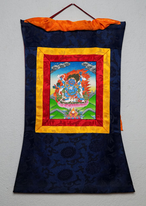Mahakala Thangka Painting with Brocade