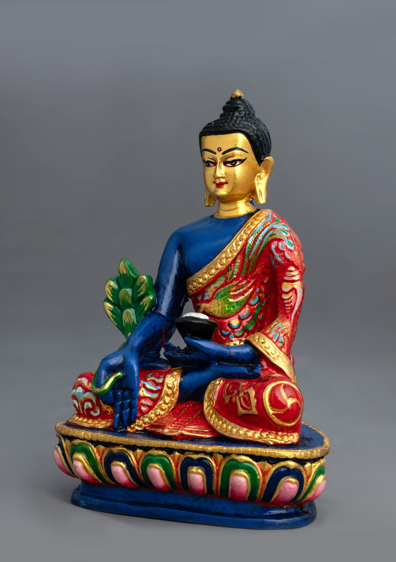 Hand-Painted Resin Medicine Buddha Statue – 5.5" Handmade Buddhist Healing Figurine