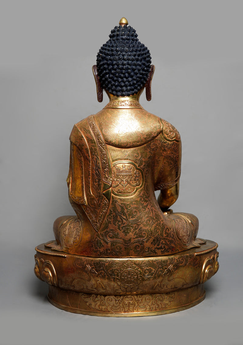Gold Plated Hand-Carved Shakyamuni Buddha Statue – 2.6 Ft