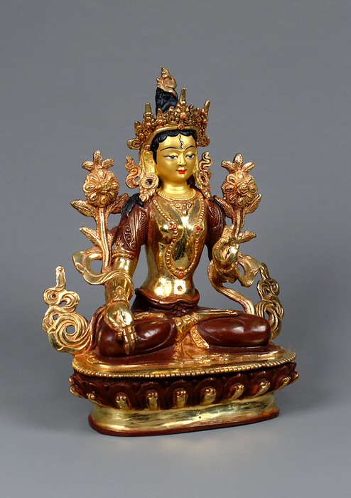 White Tara  Partly Gold Plated Statue 9"H