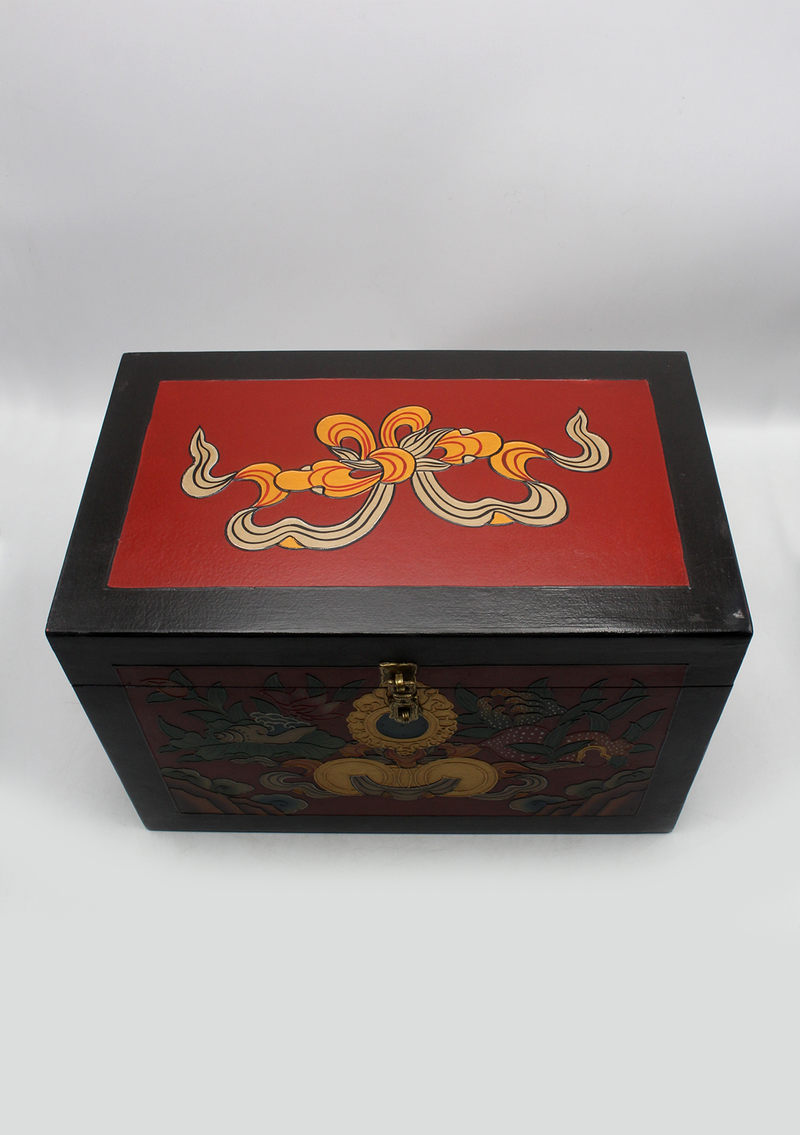Handpainted Tibetan Sankha Flower Wooden Box- Extra Large