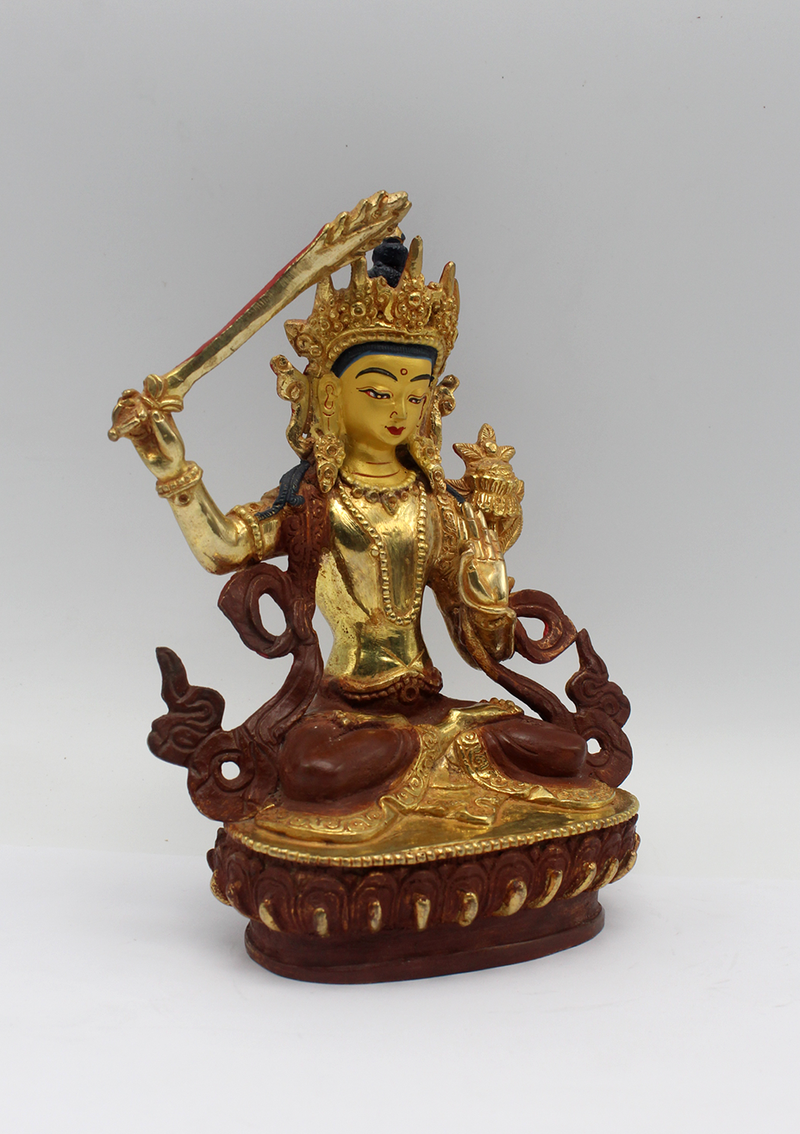 Partly Gold Plated Manjushree Statue 6" H