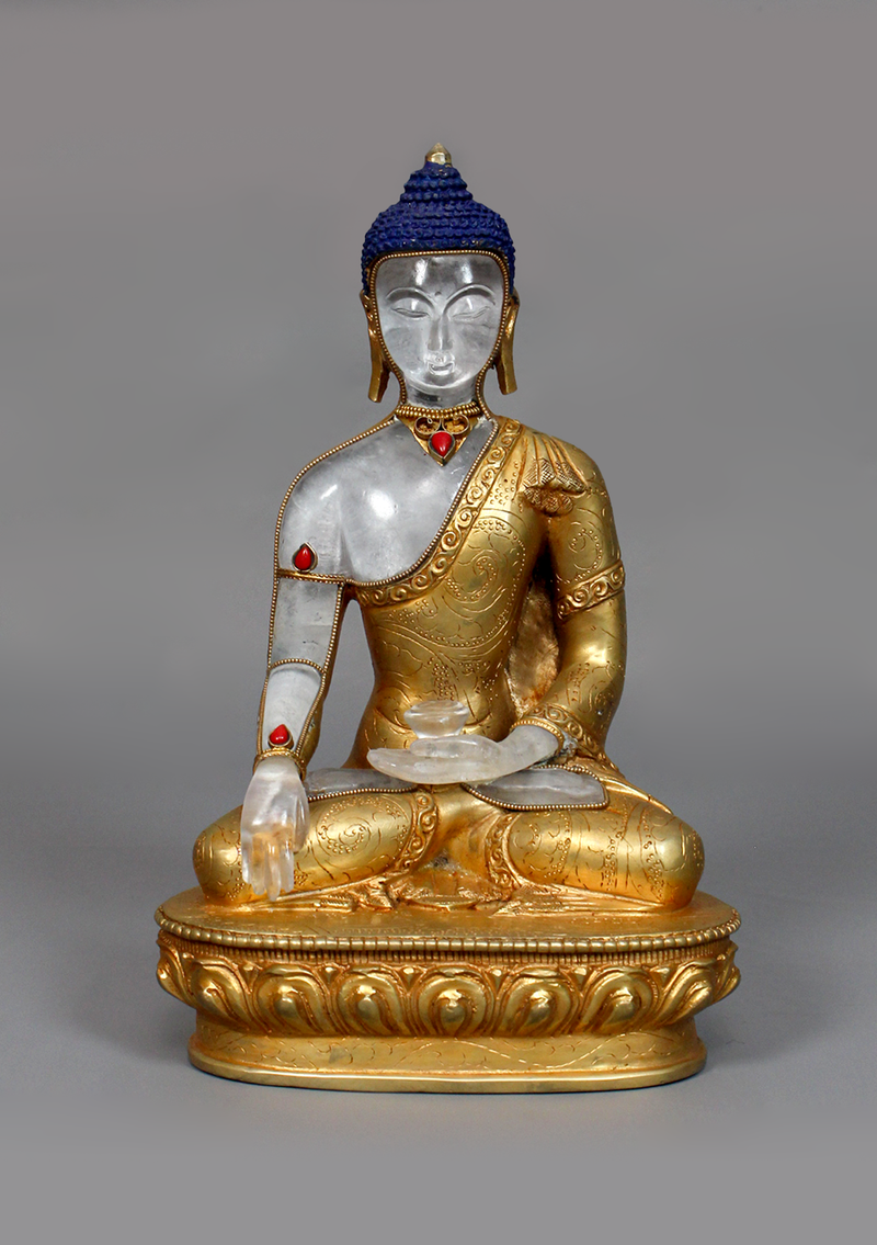 Gold Plated Crystal Shakyamuni Buddha Statue 9"H