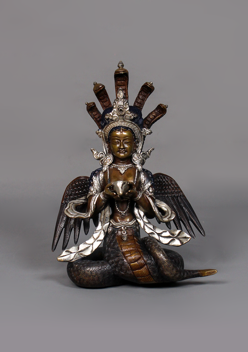 Copper Nagakanya Statue with Silver Highlights 8.7" H