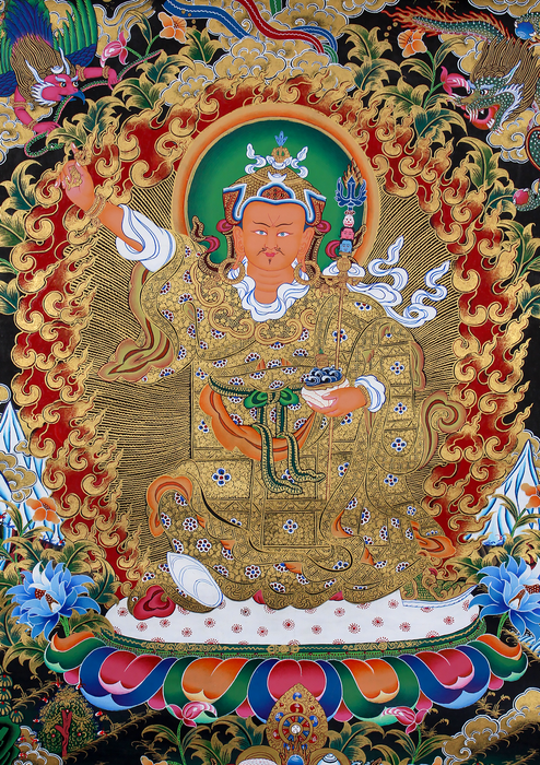 Traditional Standing Guru Rinpoche Brocade Thangka