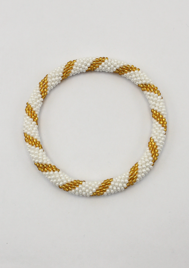 White Gold Roll on Beads Bracelet