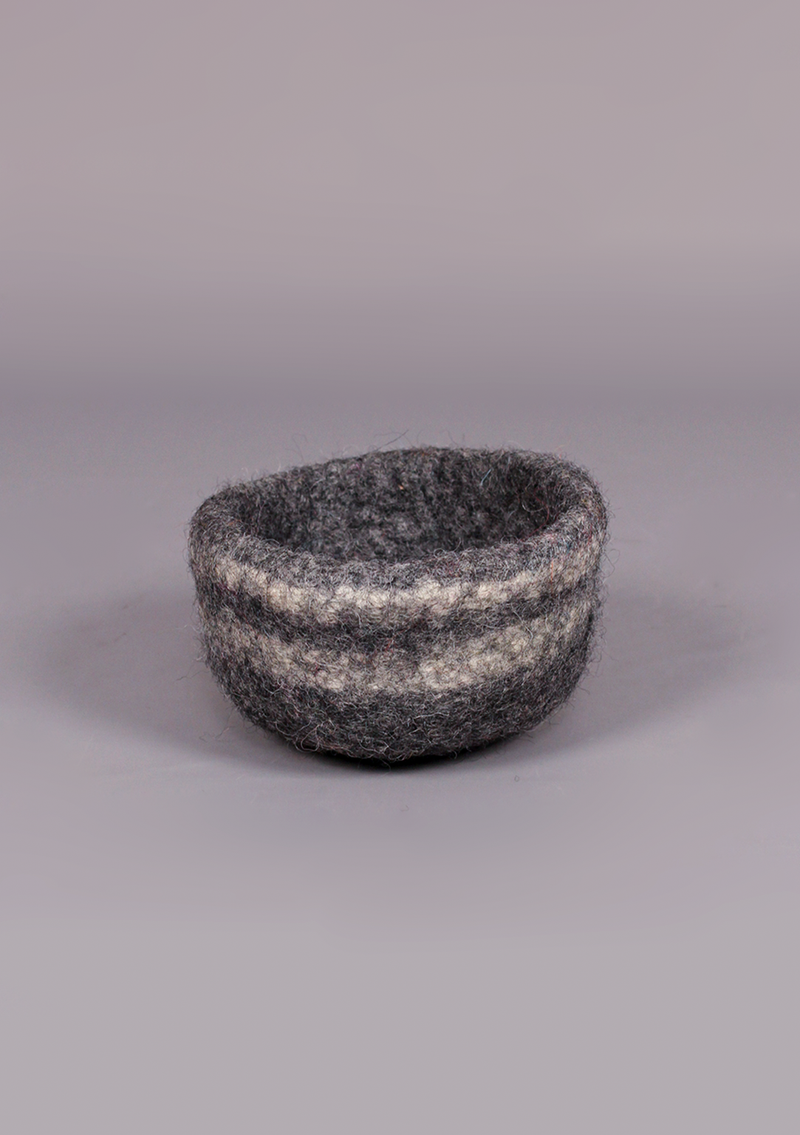 Handmade Felt Bowls with Stripes - Dark Grey