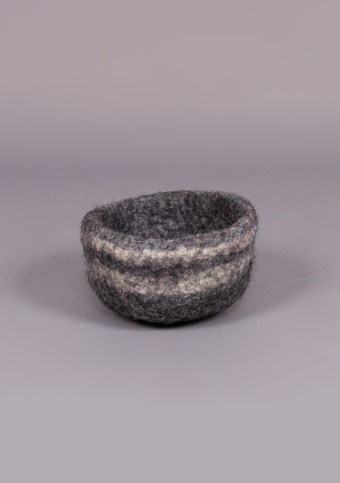 Handmade Felt Bowls with Stripes - Dark Grey