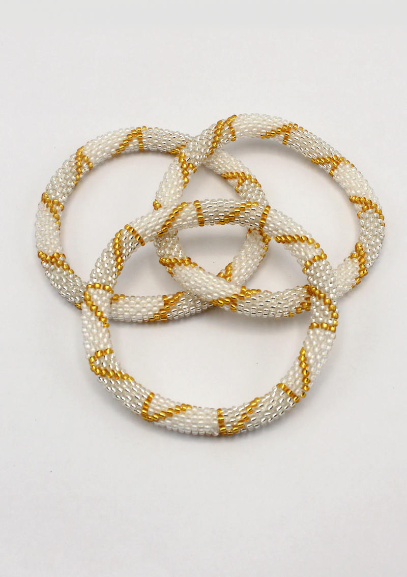 Silver Gold Mexican Snake Roll on Beads Bracelet