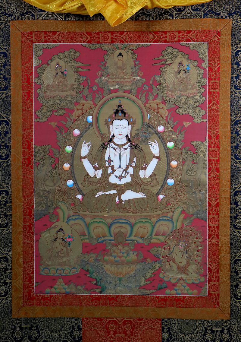 Chenrezig Premium Quality Kochin Brocade Thangka Painting