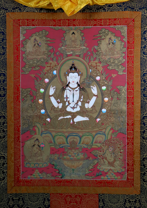 Chenrezig Premium Quality Kochin Brocade Thangka Painting