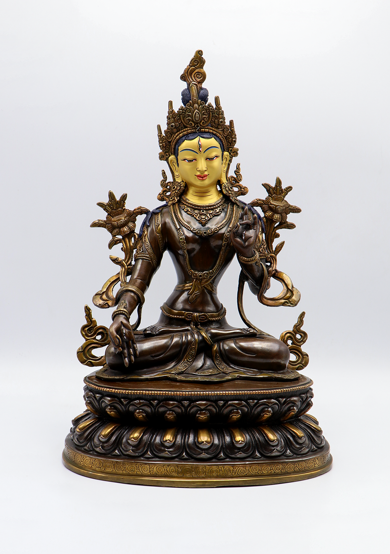 Double Lotus White Tara Copper Statue 14"H