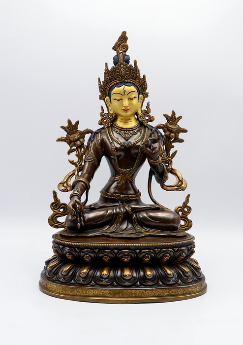 Double Lotus White Tara Copper Statue 14"H
