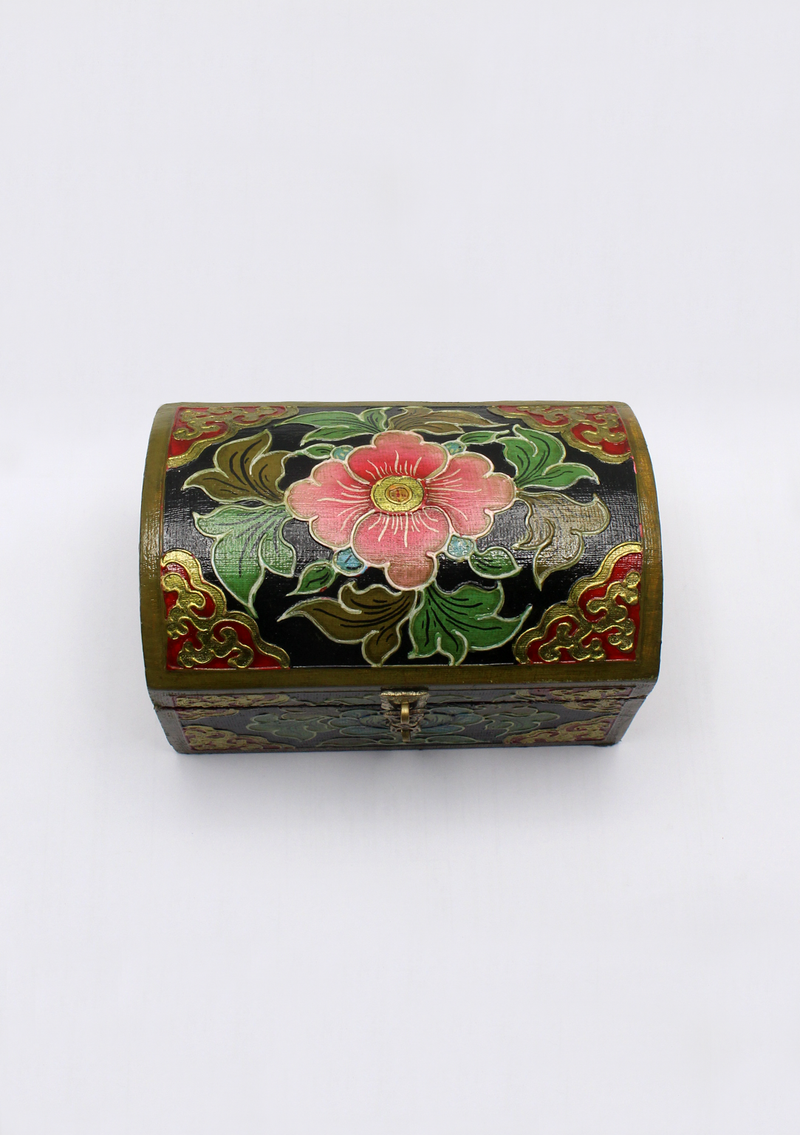 Handpainted Tibetan Wooden Optical Boxes with Flower - Medium