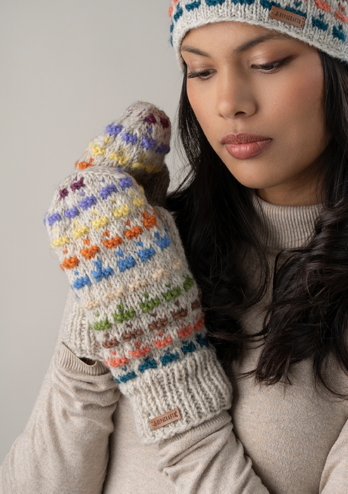 Beautiful Multicolor Handknitted Sherpa Mittens- Beige