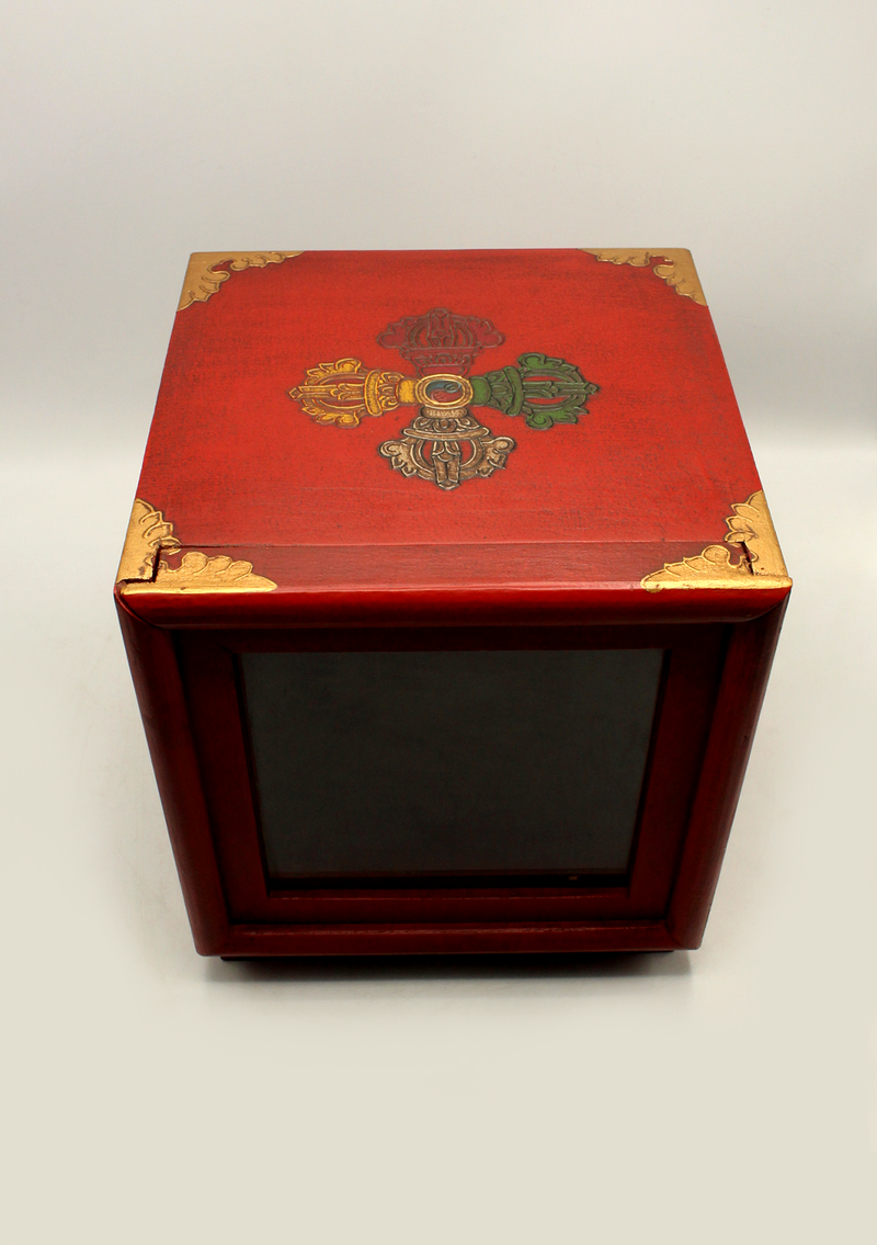 HandCrafted Tibetan Wooden Box for the Ritual Treasure Vase- Three Jewels