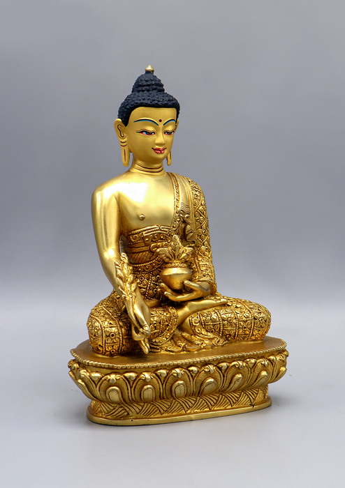 Gold Plated  Medicine Buddha Statue 8"H