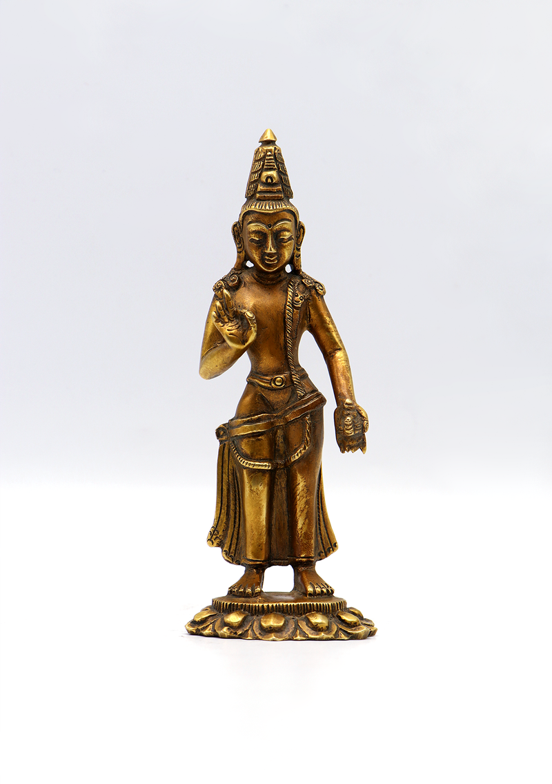 Fully Gold Plated Standing Lokeshwora with Kalash Statue 6"H
