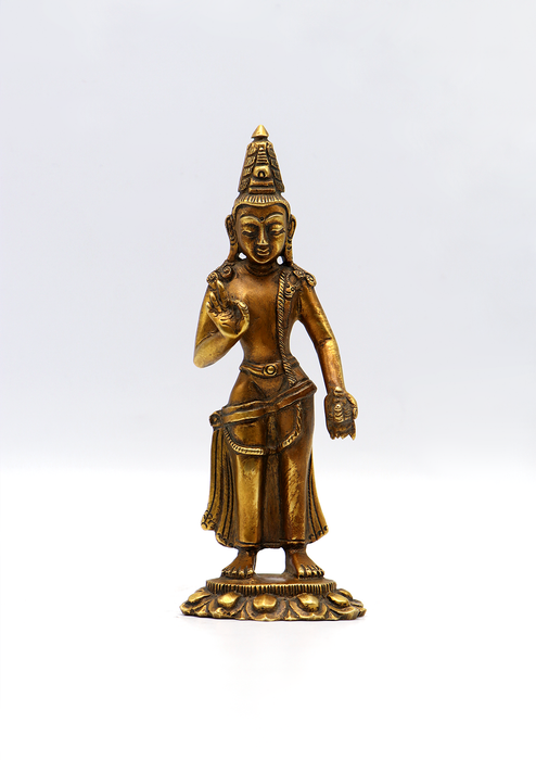 Fully Gold Plated Standing Lokeshwora with Kalash Statue 6"H